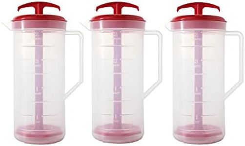 JBK Pottery 2-Quart Red Mixing Pitcher with Plunger – BPA-Free Plastic Pitcher for Juice, Milk, Shakes, Tea & More – Dishwasher-Safe, Spill-Proof Lid, Set of 3