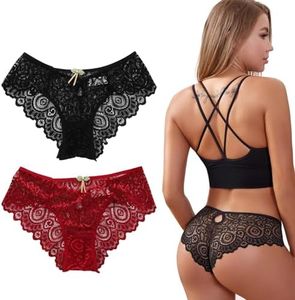QEEROYO 2 Piezas Mujer Sexy Bragas Encaje, Bragas Encaje Mujer Sexy, Bragas de Encaje, Ropa Interior de Encaje, Braguitas Eróticas, Braguitas Eróticas, Tangas de Encaje Mujer Sexy,L
