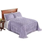 Collections Etc Elegant Victoria Plush Chenille Bedspread with Fringe Border and Ring Design, Lavender, Queen