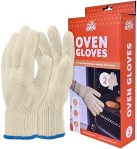 Cook Easy Oven Gloves with Fingers, Heat Resistant Gloves for Cooking, Oven Safety Mitts Grill Gloves, BBQ Gloves for Kitchen Barbecue Smoker & Camping, Beige Safety Glove Indoor Outdoor (1 Pair)