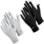 Loopeer 2 Packs Women UV Sun Protection Gloves Full Finger Touchscreen Non Slip Gloves Breathable Summer Outdoor Gloves(Grey, Black,Buckle)