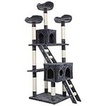 Mondeer Cat Tree Tower With Tunnel Condo Hammock Bed, 186cm Cat Activity Centres Scratching Post Tower Tree Pet Palace Cat Palace, Tall Cat Tree Climbing Tower, Grey