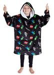 Minecraft Hoodie , Oversized Blanket Hoodie, Fleece Dressing Gown Kids (Black)