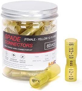 HKS 60PCS Female Spade Connector Yellow 12-10 AWG - Heat Shrink Electrical Quick Disconnect Wire Connectors Kit - Tinned Red Copper - Automotive Marine Crimp Connectors - Waterproof and Insulated