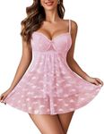 Avidlove Babydoll Lingerie For Women Maternity Lingerie Nightgown Lace Nighties Pajama Dress for Women (Pink, Large)