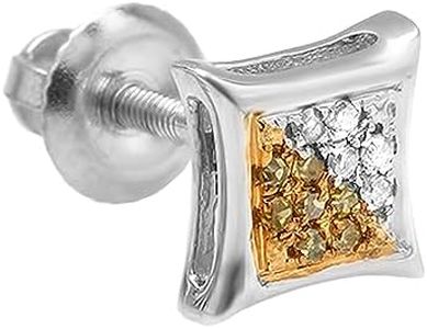 Dazzlingrock Collection 0.05 Ctw Natural Round Yellow & White Diamond 6mm Micropave Kite Stud (1Pc Only) in 925 Sterling Silver, Screw Back,Unisex Design Ladies,Mens Real Diamond Earrings