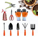 Cinagro Garden Tools Kit, 9 Pcs, Weeder, 2 Trowels, Hand Fork, Cultivator, Scissors, Pruner, Gardening Hand Gloves, Spray Pump | Gardening Tools Kit for Home Garden, Garden Accessories Home Gardening