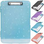 Glitter Clipboard with Storage,Storage Clipboard with Pen Holder,A4 Binder Clip Boards 8.5x11 with Low Profile Clip,Side Opening Sparkle Clipboards, Clipboard Folder for Office Supplies-Aqua Blue