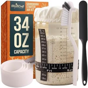 Sourdough Starter Jar – 34oz Glass Jar with Airtight Lid, Thermometer, Feeding Tracker, Measuring Cups, Sourdough Jar for Beginners – Perfect Sour Dough Jar for Baking Bread