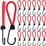 BELLE VOUS 20 Pack Red Elastic Bungee Expander Cord Ties with Metal Hooks - 15cm/5.90 inches - Heavy Duty Strap Loops for Tarpaulin, Camping and Canopy Tents