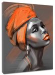 LB African Black Woman Wall Art Orange Hair African American Women Pictures Canvas Wall Art Minimalist Abstract Framed Wall Art for Bathroom Living Room Bedroom Decor Ready to Hanging 16x20 Inch