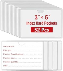 52 Pcs 3" x 5" Self Adhesive Index Card Pockets Label Pockets with Top Open for Loading, Clear Adhesive Pockets Labels Holders for Storage Bins, Library Card, Organizing(Index Card not Included)