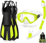 Odoland Kids Snorkeling Packages Snorkel Set, Anti-Fog and Anti-Leak Dry Top Snorkel Mask with Adjustable Swim Fins for Boys and Girls Age 7-14 Yellow