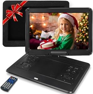 16.9" Portable DVD Player with 14.1" Swivel Screen, 6 Hrs Battery Car DVD Player, Car Headrest Mount, Car Charger, Portable DVD Supports All Region Discs/SD Card/USB/Sync TV, Black
