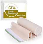 Premium Elastic Bandage Wrap (6"x1) - Hook & Loop Fasteners at Both Ends - Latex Free Hypoallergenic Compression Roll