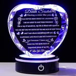 YWHL Sister Gifts from Sister Brother with Colorful LED Base to My Sister Heart Crystal Keepsakes for Sisters Birthday Gift Idea Meaningful Sister Gifts for Women on Christmas Valentine Day