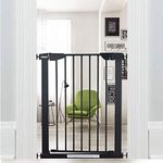 WAOWAO Narrow Baby Gate Walk Thru Pressure/Hardware Mount Auto Close Black Metal Child Dog Pet Safety Gates 29.13in Tall for Top of Stairs,Doorways,Kitchen and Living Room 2 (Black-25.59"-28.35")