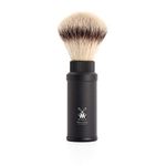 Travel Shaving Brush with Fibre, Handle Anodised Aluminum, Black