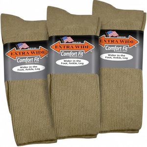 Extra Wide Comfort Fit Athletic Crew Socks For Men and Women by Extra-Wide Sock Company - 3 Pairs - Tan - Large