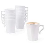 MATANA 300 White Hard Plastic Coffee Mugs, 255ml - Cups with Handles for Coffee, Tea, Chocolates, Hot & Cold Drinks - Sturdy & Reusable - Camping, Picnic, Barbecues, Parties