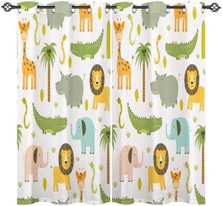 ANHOPE Rideau Occultant Safari Animaux Lion Éléphant Tenture Opaque à Oeillets Rideau Thermique Isolant Draperies Intérieurs pour Maison Chambre Salon Fenetre 2 Pièces L 76 x H 160 cm