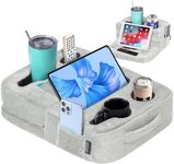 TabCouchCaddy - Couch Cup Holder Tray Pillow - Bed, Couch Caddy, Sofa, RV & Car - Holds Drinks, Snacks, Remotes, Phones, Kindle, Tablet | Bed Cup Holder (Grey)