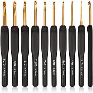 Coopay Black Gold Crochet Hooks Needles for Arthritic Hands, 2.0-6.0mm Crochet Hook Set Ergonomic Soft Grips Knitting Hook for Crochet Yarn Craft, Aluminum Knitting Crochet Supplies Kit for Knitter