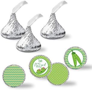 Two Peas in A Pod Twin Girl Shower Party Kiss Sticker Labels, 300 Party Circle Sticker Sized 0.75” for Chocolate Drop Kisses by AmandaCreation, Great for Party Favors, Envelope Seals & Goodie Bags