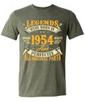 70th Birthday Shirt for Men, Legends were Born in 1954, Vintage 70 Years Old T-Shirt, Green Heather, X-Large