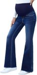 BLENCOT Womens Mayernity Pants Stretch Bootcut Jeans with Pockets Over The Belly Bell Bottoms Flare Denim Pregnancy Pants for Women P905 Blue S
