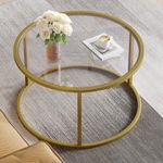 SAYGOER Small Glass Coffee Table Round Gold Coffee Table for Small Space Modern Simple Center Table with Gold Frame for Living Room Home Office, Easy Assembly