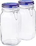 bormioli Rocco Fido Square Jar with Blue Lid, 1.50 Liter (Pack of 2)