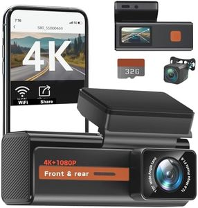 Dash Cam Front and Rear, 4k+1080P Dual Dashcam for Cars, WiFi & App Control Dash Camera,1.5” IPS Car Camera with 32GB Card,170°Wide Angle, Night Vision, 24H Parking Mode, G-Sensor, Support 256GB Max