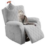 uiceno Recliner Armchair Covers, 4 Pieces Stretch Jacquard Recliner Chair Cover with Pocket for Children/Pets, Washable, Light Gray