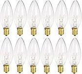 Holiday Joy - Crystal Clear Torpedo Tip Candelabra Replacement Bulbs - Great for Electric Window Candle Lamps - 7W - 120 Volts - E12 (12 Pack)