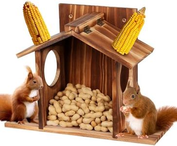 Sapsisel Squirrel Feeder, Squirrel Picnic Table Feeder with Corn Cob Holder and Peanut Tray, Wooden Squirrel Feeders for Outside, Squirrel House for Squirrel and Chipmunk