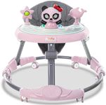Multifunctional Foldable Baby Walker with 6 Adjustable Heights, Activity Center, Portable Music, Toys, Food Tray & Silent Wheels - Baby Walker for Boys & Girls 6 Months + - Easy Fold (Pink)