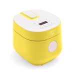 GreenLife 4-Cup Digital Rice Cooker, PFAS & PFOA-Free Removable Ceramic Dishwasher Safe Pot, Healthy Cooking Oats Grains & More, Auto Presets, Touch-screen, Delay & Keep Warm, Paddle Included, Yellow