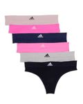 adidas Women's Seamless Thong Underwear, Multipack, Night Indigo Ribbed/Lucid Pink/Wonder Taupe/Black Ribbed/Heather Grey/Lucid Pink, Small