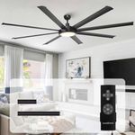Ceiling Fans with Lights and Remote, 75 Inch Black Ceiling Fan with LED Light for Living Room Bedroom, Modern Large Outdoor Ceiling Fans for Patios, DC Motor Reversible 8 Blades, Timer