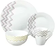 PREMIUS 16 Piece Striped Ceramic Dinner Set, Heat Resistant Porcelain