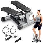 Sunny Health & Fitness Mini Stepper for Exercise, Low-Impact Stair Step Cardio Equipment with Resistance Bands, Digital Monitor - NO. 012-S