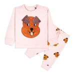 Real Basics Cotton Fleece Clothing Sets for Boys & Girls - Unisex Winter Clothing Sets Full Sleeve T-Shirt & Pant (pech3Ddog_12 Months-18 Months)