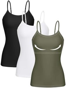 ATTRACO Womens Camisoles with Shelf Bra Long Tank Tops Spaghetti Strap Cami Army Green M