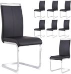 AISYKOD Dining Chairs Set of 8, Modern Dining Room Chair with Faux Leather Upholstered Seat High Back & Sturdy Chrome Silver Legs, Sillas De Comedor Chair for Dining Room, Kitchen,Living Room,Black