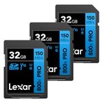 Lexar 32GB (3-Pack) High-Performance 800x PRO SDHC UHS-I Memory Card, C10, U1, V10, 4K UHD Video, Up to 150MB/s Read, for Point-and-Shoot & Mid-Range DSLR Cameras, HD Camcorders (LSD0800P032G-B3NNU)