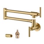 WOWOW Pot Filler Faucet, Solid Brass Kitchen Faucet Wall Faucet Brushed Gold Folding Faucet, with Stretchable Double Joint Swing Arm, Commercial Copper Kitchen Faucet Over Stove