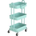 SimpleHouseware 3-Tier Rolling Utility Cart with Hanging Buckets, Turquoise