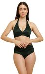 C4D Women's Two Piece High Waisted Brazilian Swimsuit (AG-026_Bottle Green_X-Large)