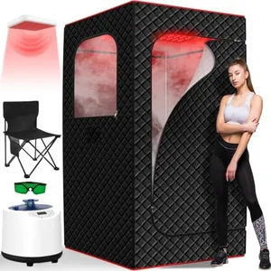 Infrared Home Steam Sauna Box, Portable Personal Full Body Sauna Spa Tent at Home for Relaxation with 660nm Red Light Therapy Lamp, 3L Steamer, Folding Chair, 15 Levels